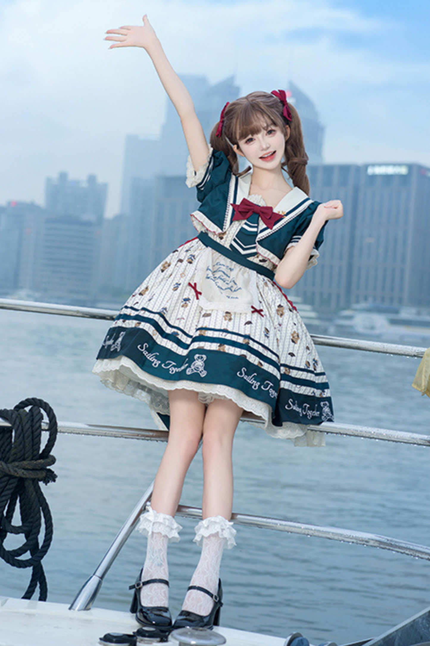 [pre-order] Jasmine Bear Marine Design Jumper Skirt + Short Outerwear