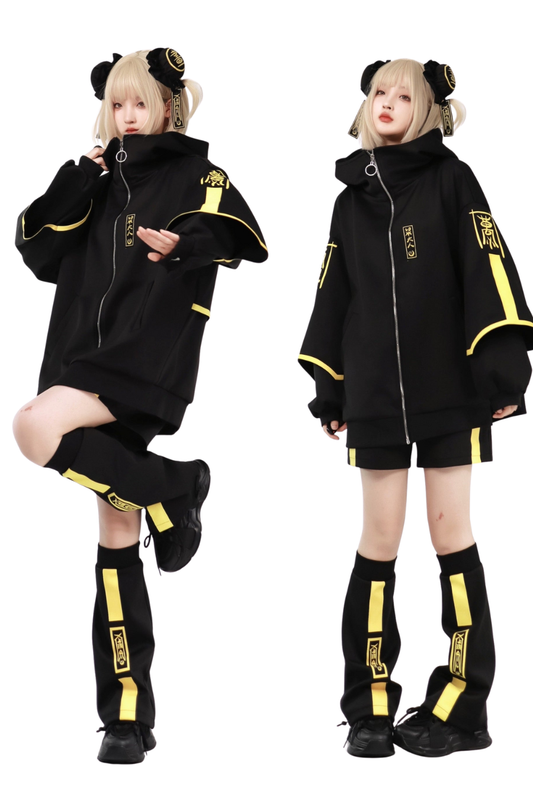 Dark Neon Chinese-style Jacket + Shorts + Long Pants + Leg Warmers + Hair Accessories [pre-order]
