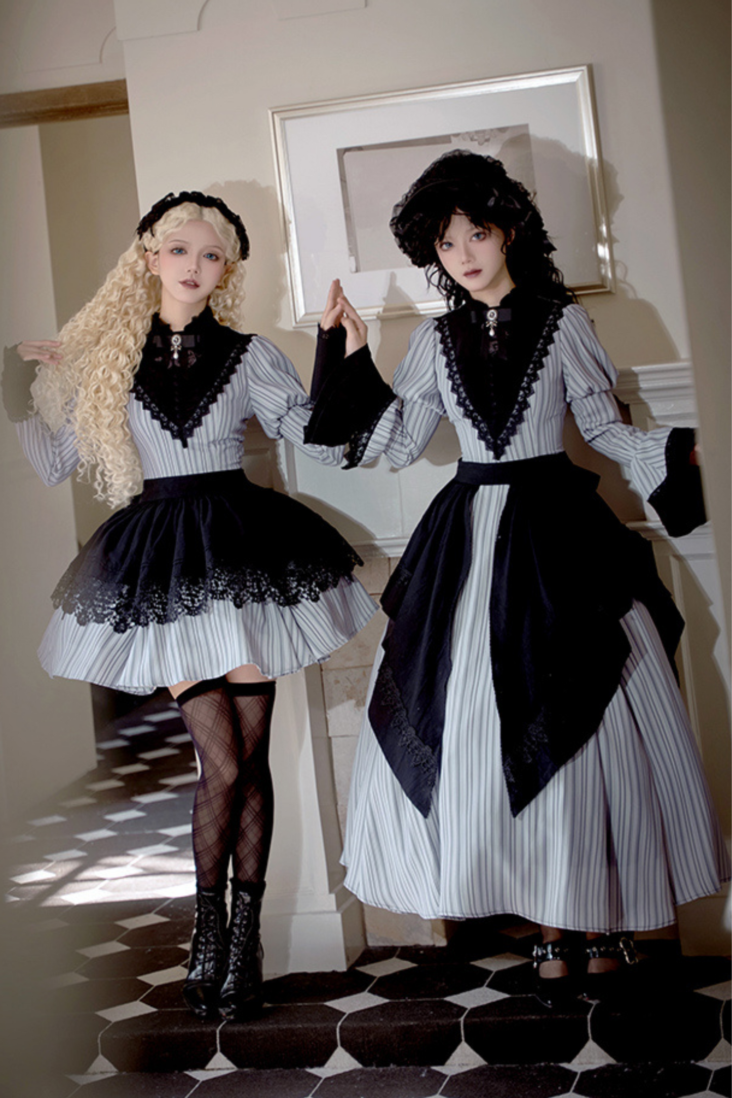[pre-order] Stripe Lolita Dress + Apron + Necklace + Ribbon