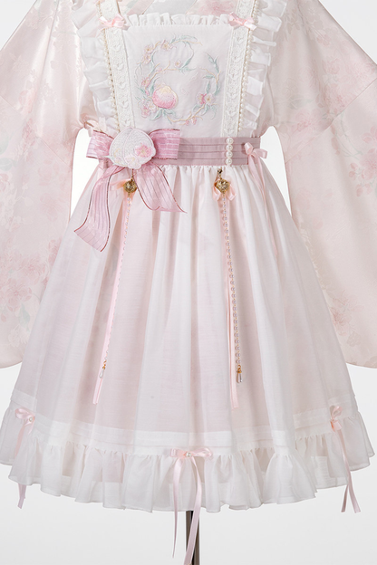 Retro White Peach Petticoat Dress Set