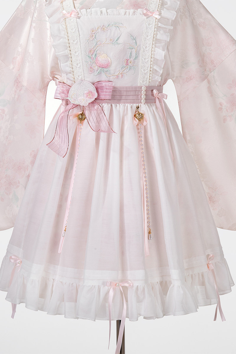 Retro White Peach Petticoat Dress Set
