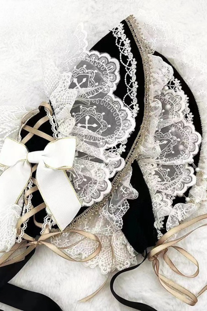 Gothic Doll Lace Jumper Skirt + Bonnet + Shawl