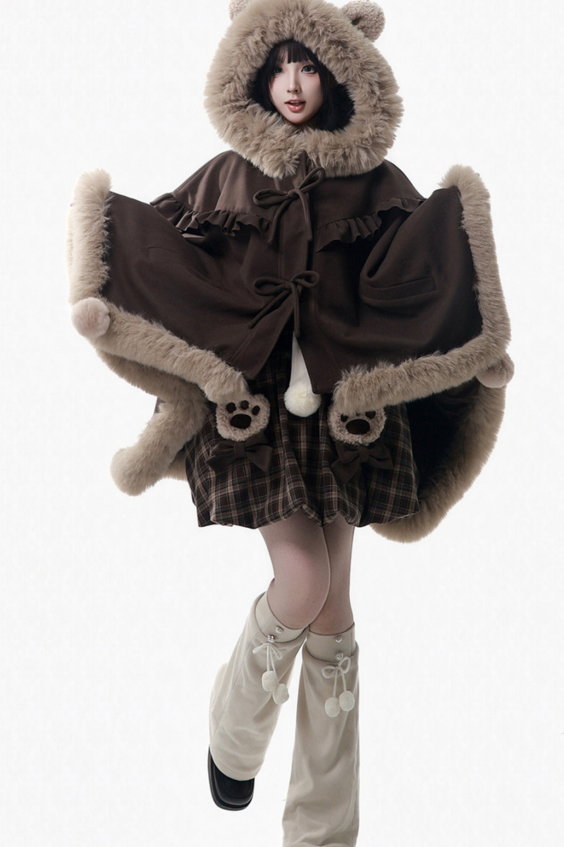 Velvet Bear Hooded Cape + Top + Suspender Skirt + Leg Covers