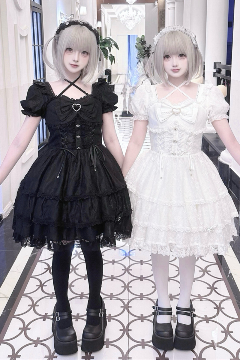 Sweet Girly Lace Ribbon Dress + Clip