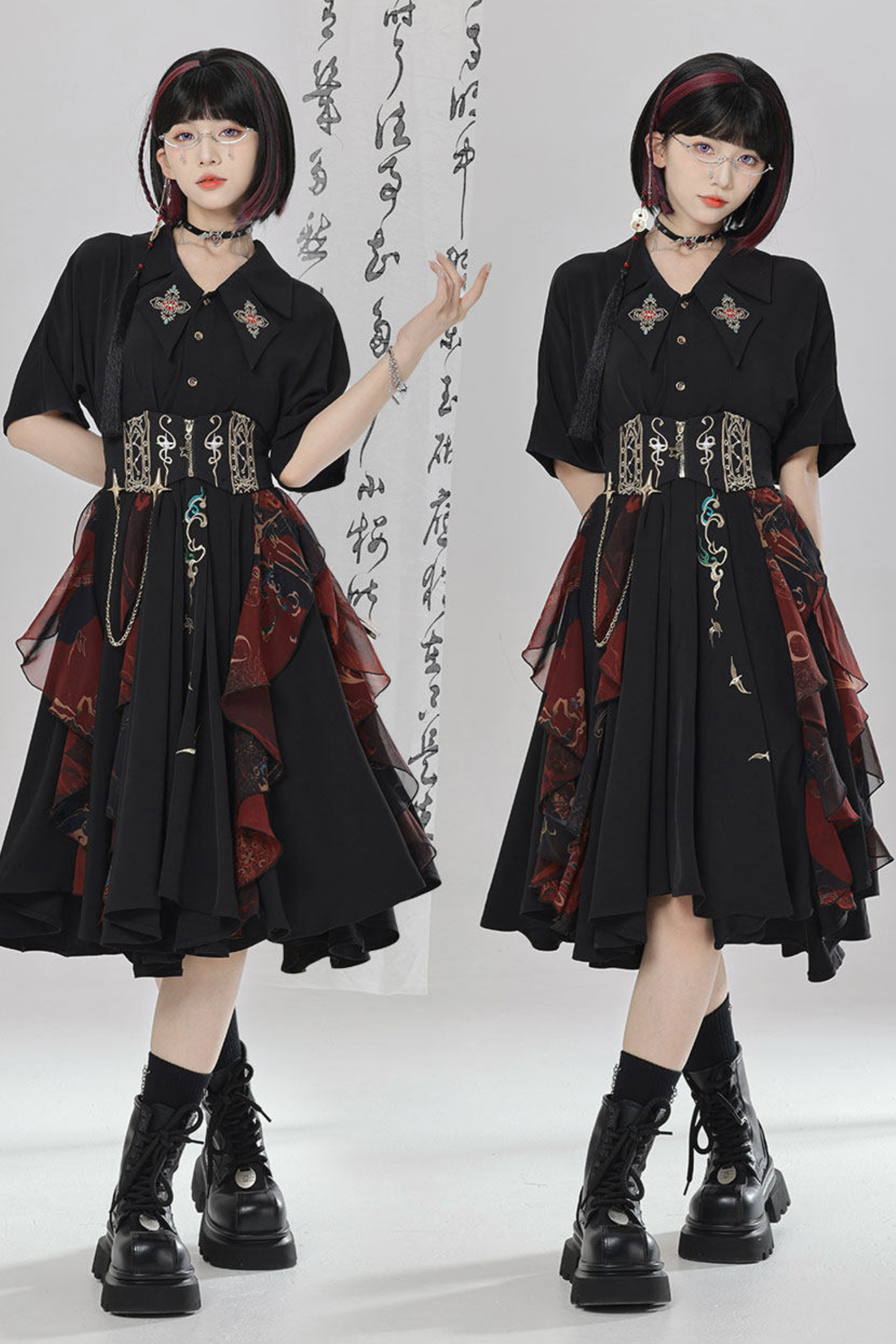 Chinese-style Embroidery Dress + Belt + Girdle