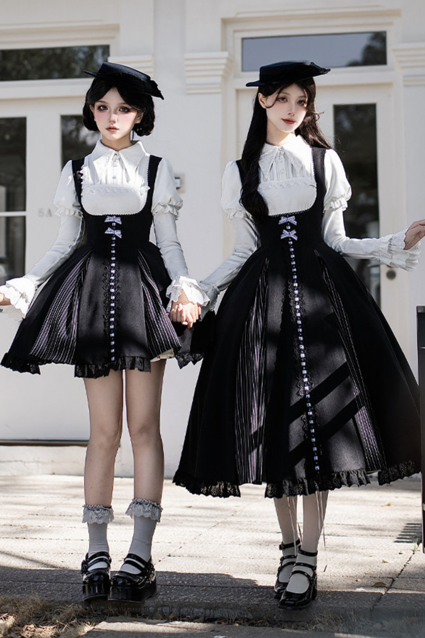 Sweet Lolita Flare Jumper Skirt + Tops + Hat + Ribbon + Collar