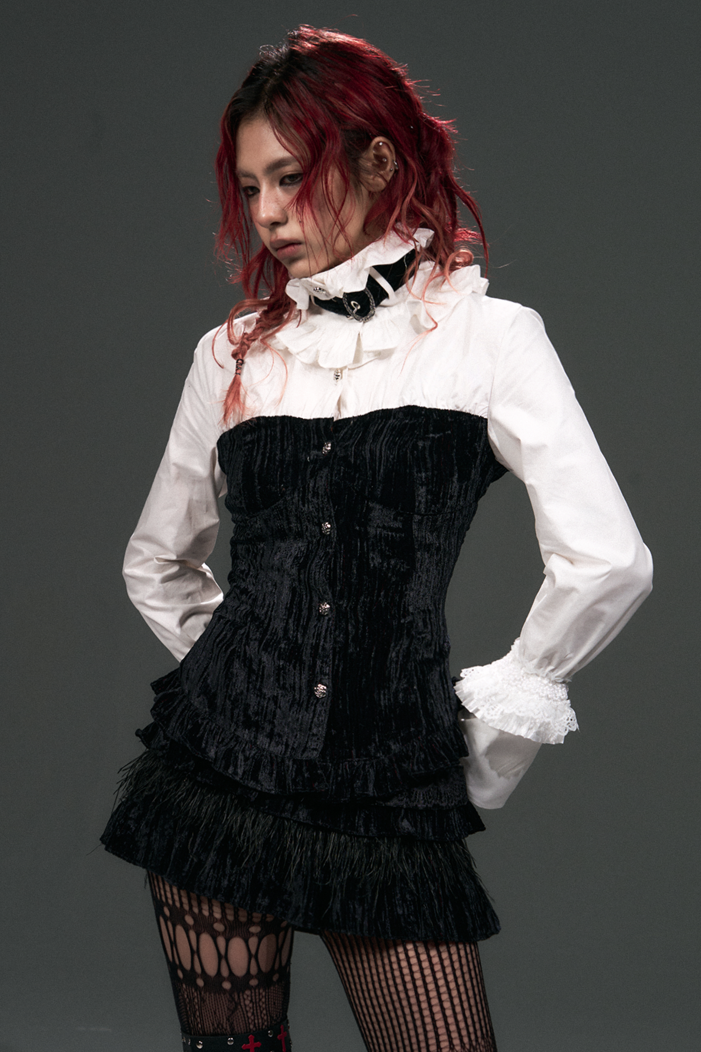 Velvet Lace Up Blouse