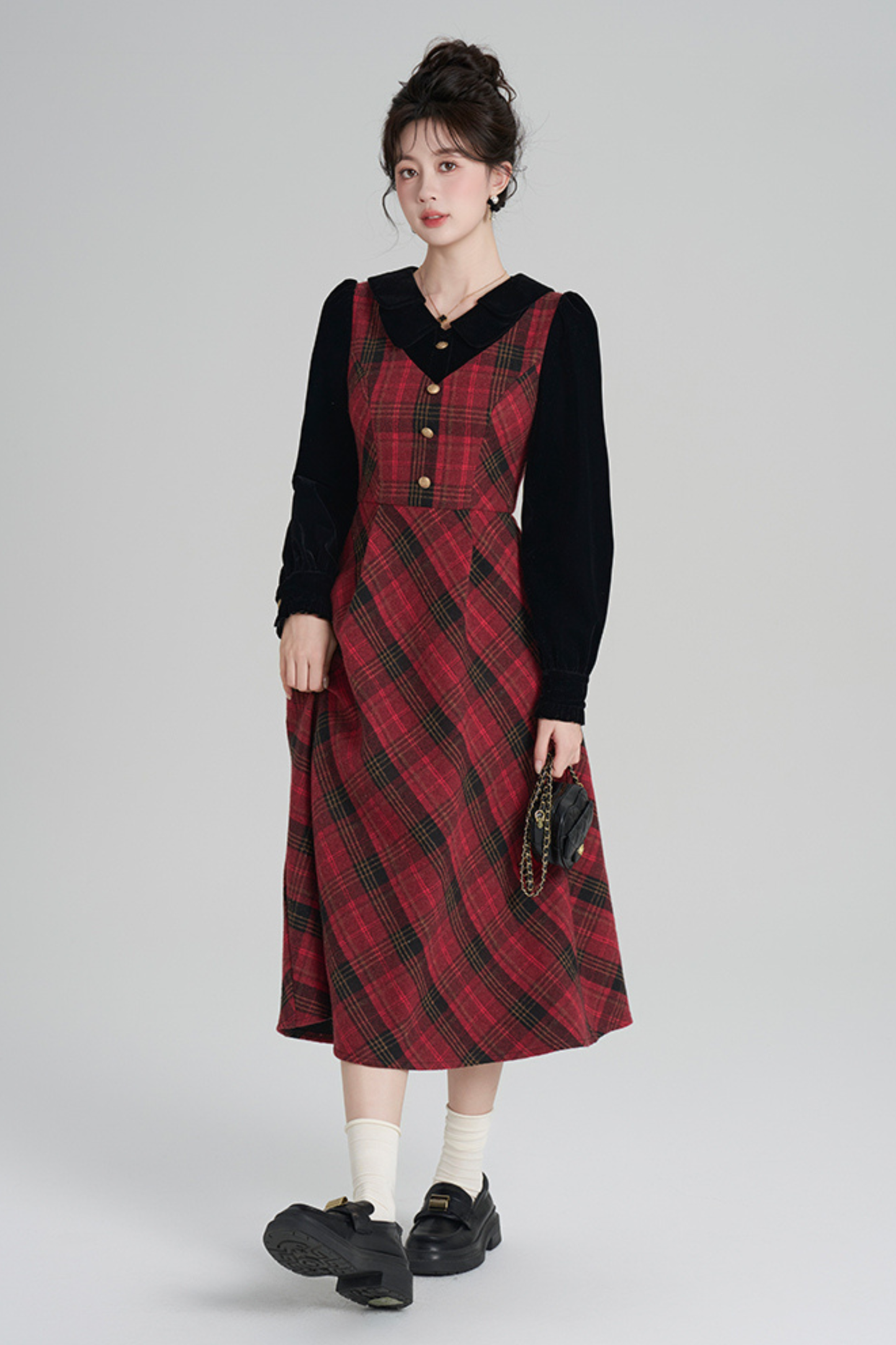 Red Retro Check Tweed Dress