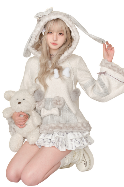 Misty Velvet Bunny Ears Top + Cross Tiered Skirt