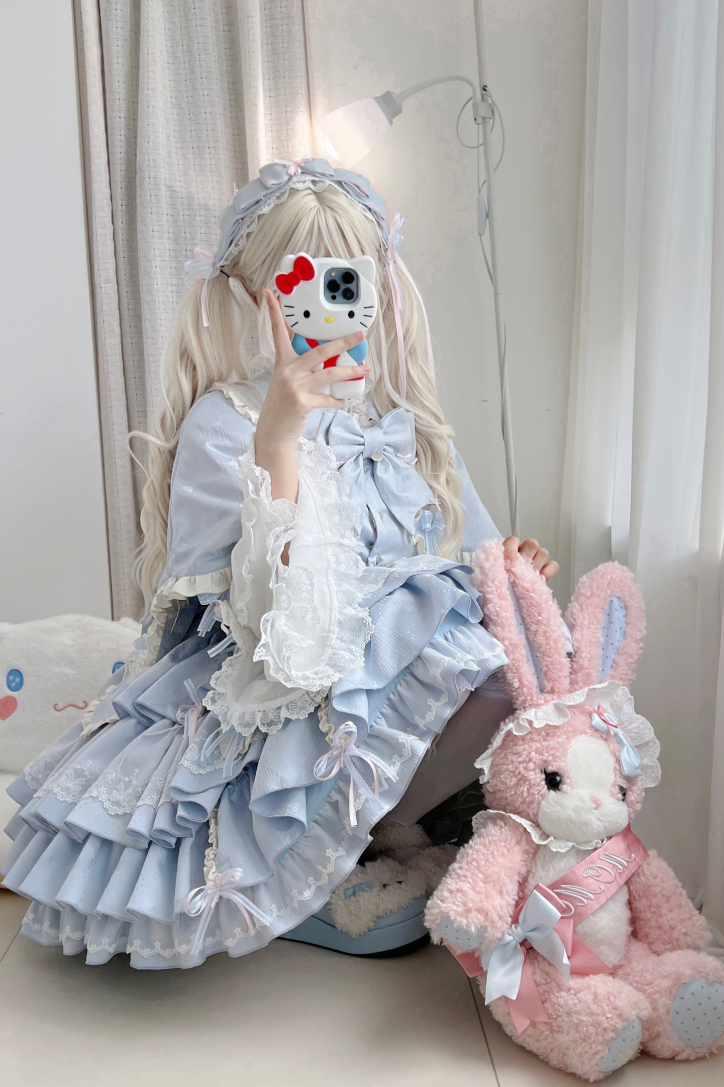 Layered Ruffle Sweet Princess Lolita Jumper Skirt + Tail + Headband + Cape + Bonnet