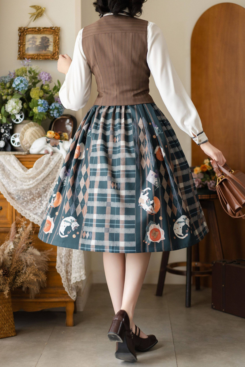Retro Classic Academy Shirt + Vest + Plaid Skirt