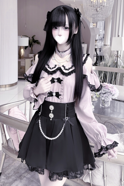 [pre-order] Jirai Sweet Girly Love Top + Pearl Skirt