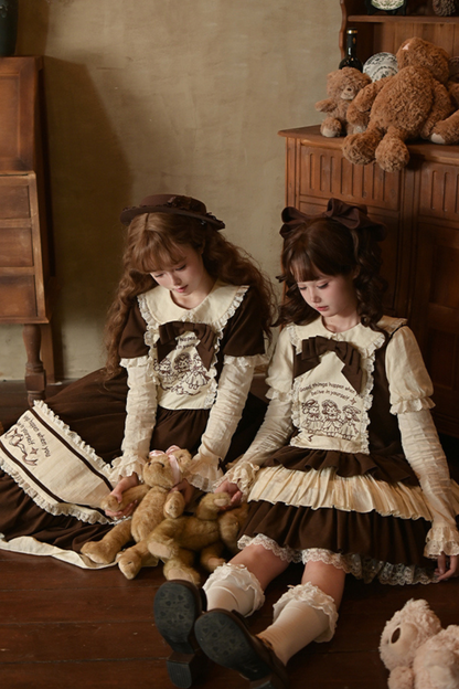 Doll Fairytale Lolita Dress + Bow Brooch + Belt + 2way Embroidery Brooch