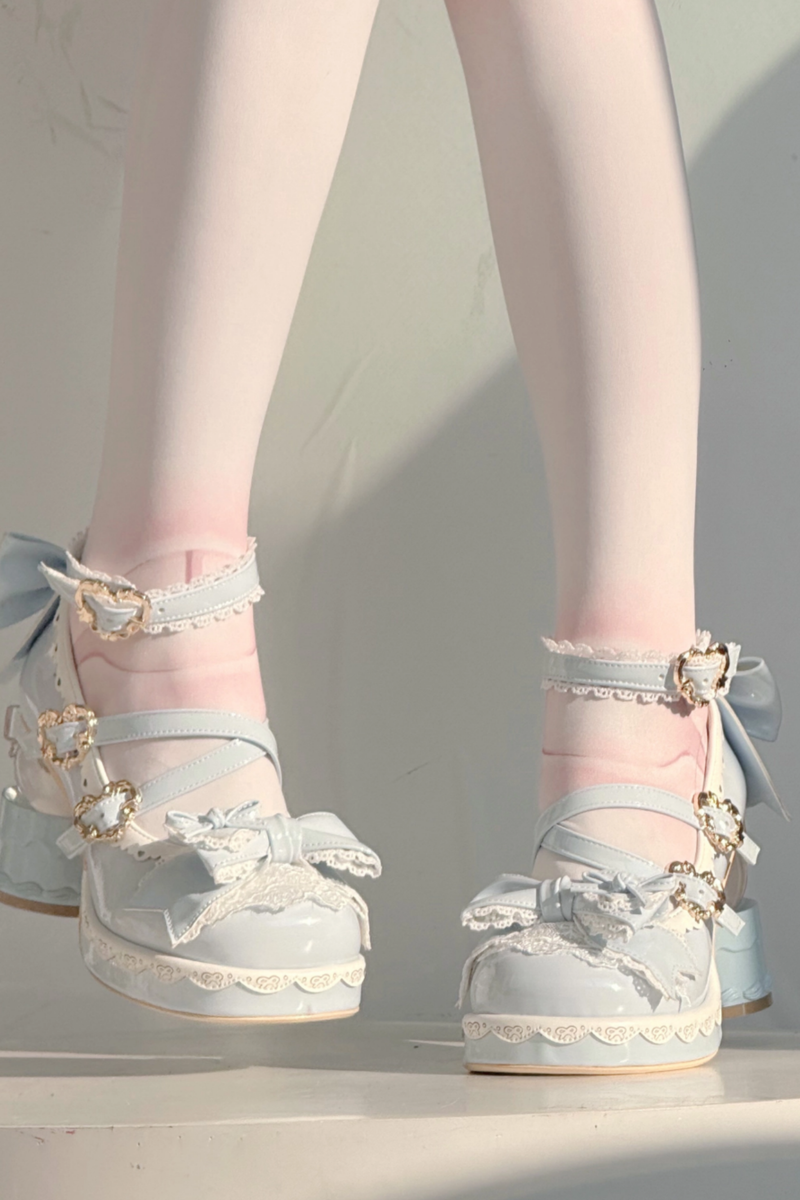 Ribbon Lace Lolita Crystal Heels