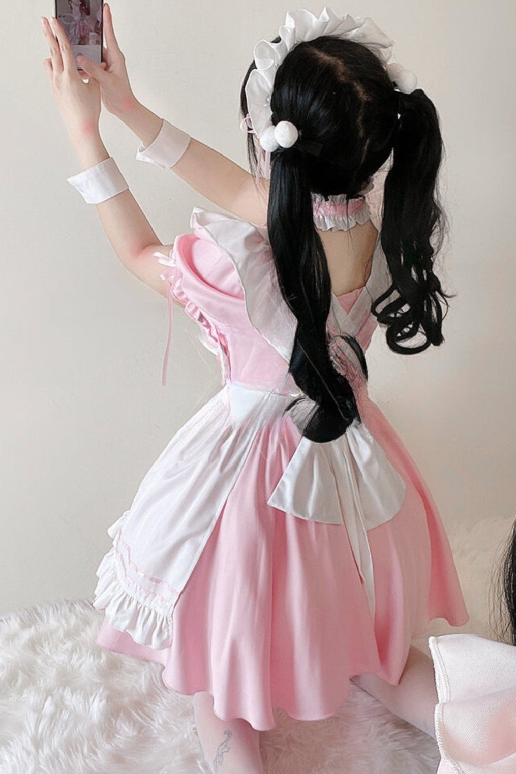 Short Sleeve Pink Maid Dress Set
