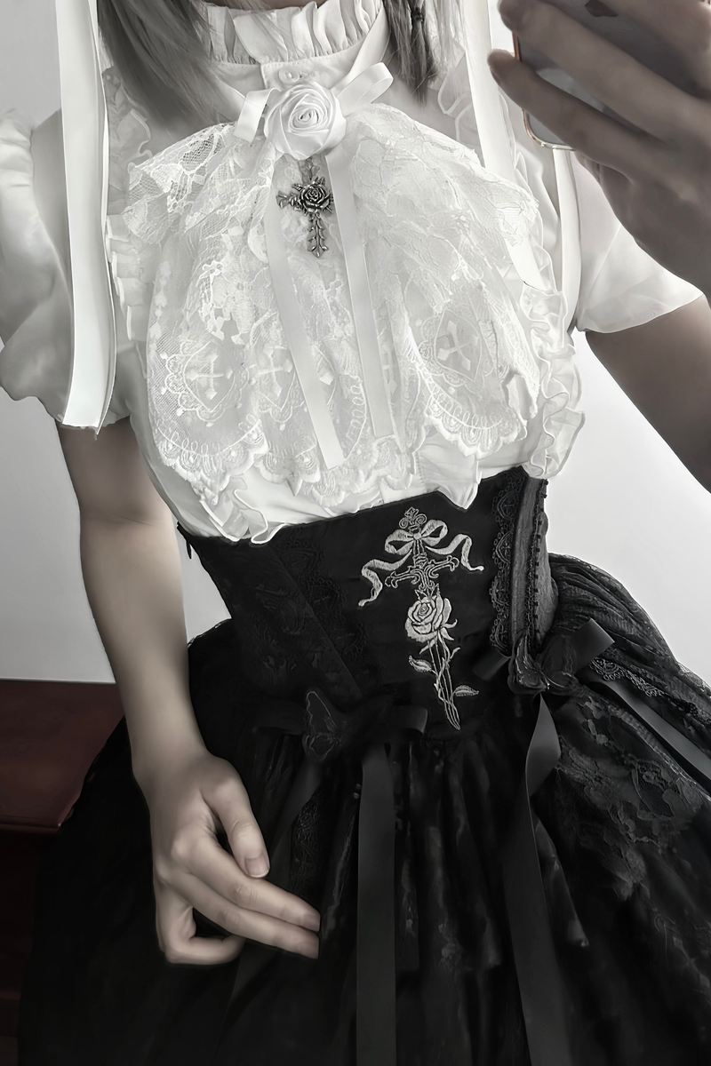 [pre-order Deadline: March 18] Dark Gothic Lolita Skirt + Shirt + Headband + Hat + Sleeve