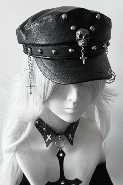Dark Rivet Y2k Leather Buckle Subculture Cap