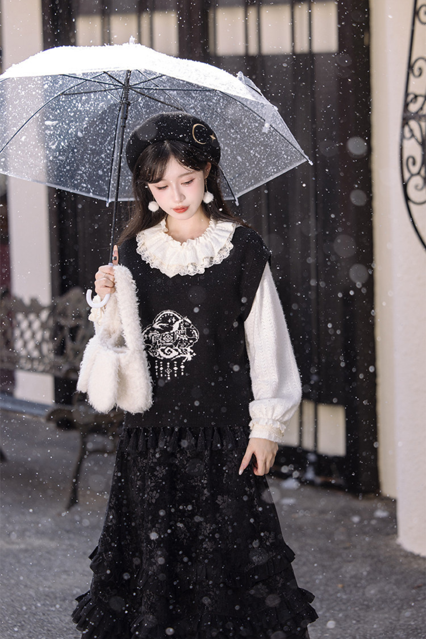 Ink Feather Jacquard Vest + Skirt