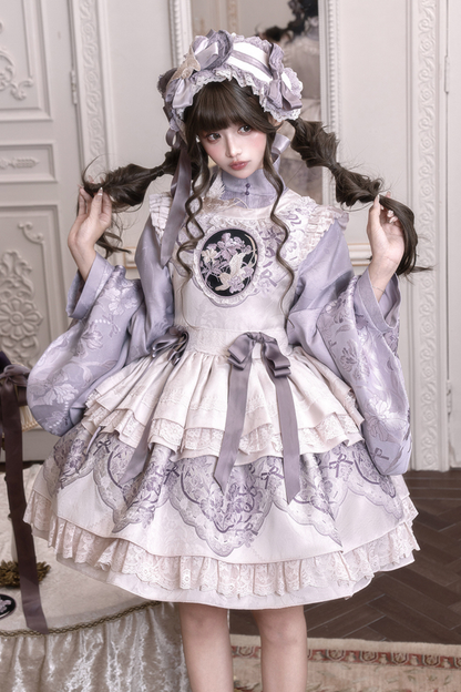 Chinese-style Stand Collar Jacket + Suspender Dress + Hairband