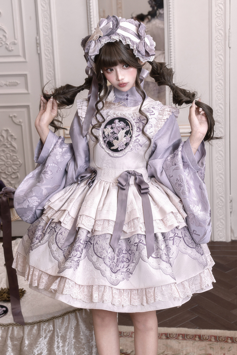Chinese-style Stand Collar Jacket + Suspender Dress + Hairband