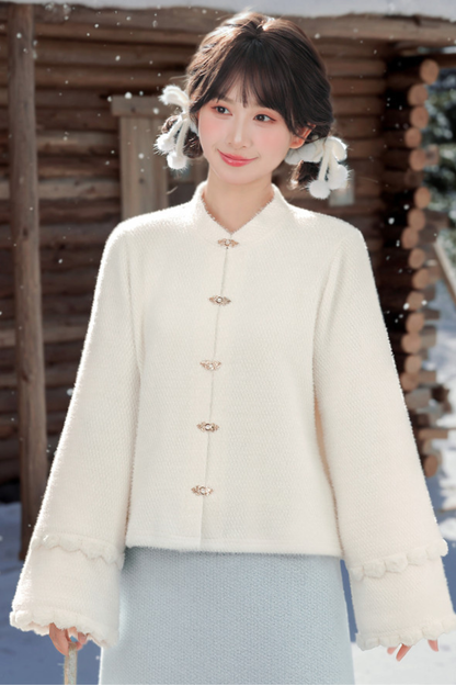 Retro Chinese-style Shirt + Skirt + Vest