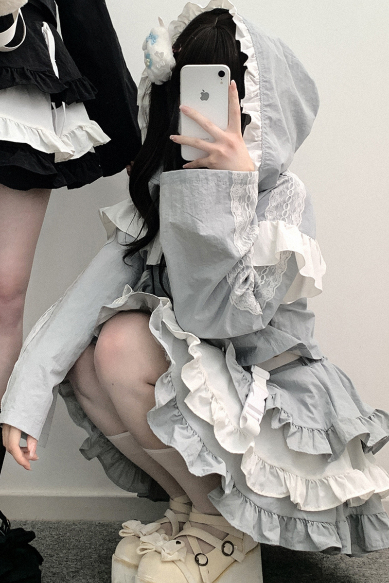 Subculture Sweet Ruffle Hooded Top + Skirt