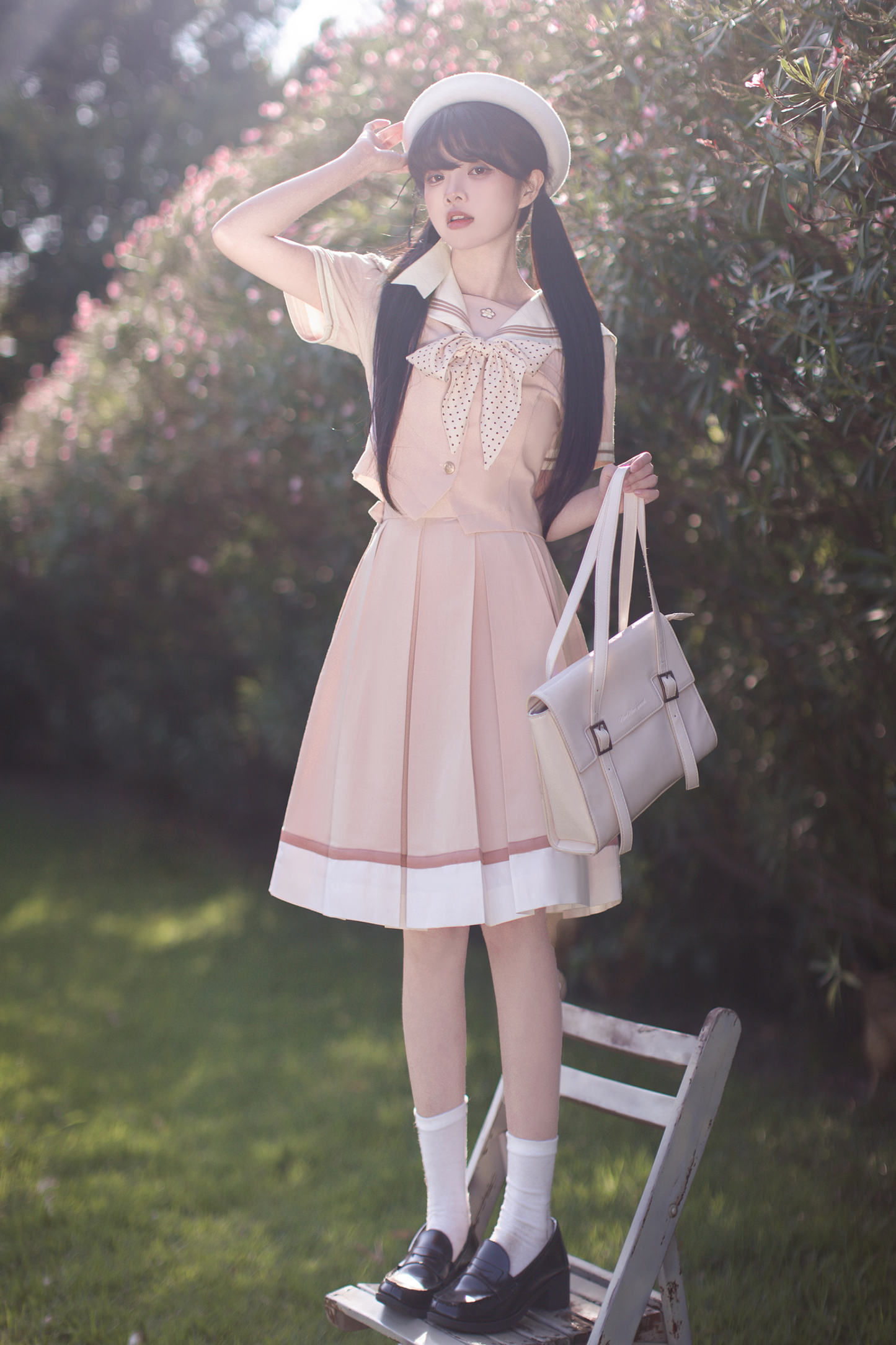[pre-order] Retro Sweet College Tops + Pleated Skirt