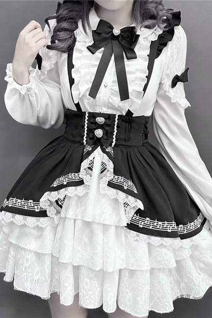Lace Shirt + Tiered Bib Skirt