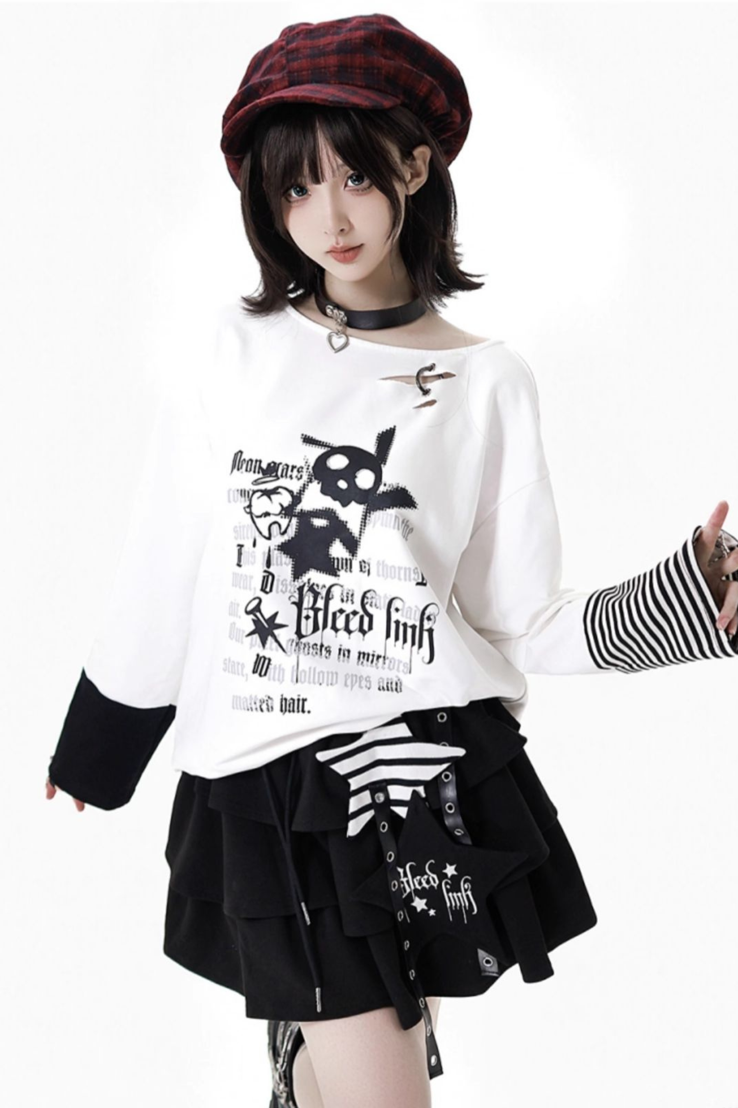 Striped Rock Print Hoodie Jacket + Tops + Long Pants + Skirt