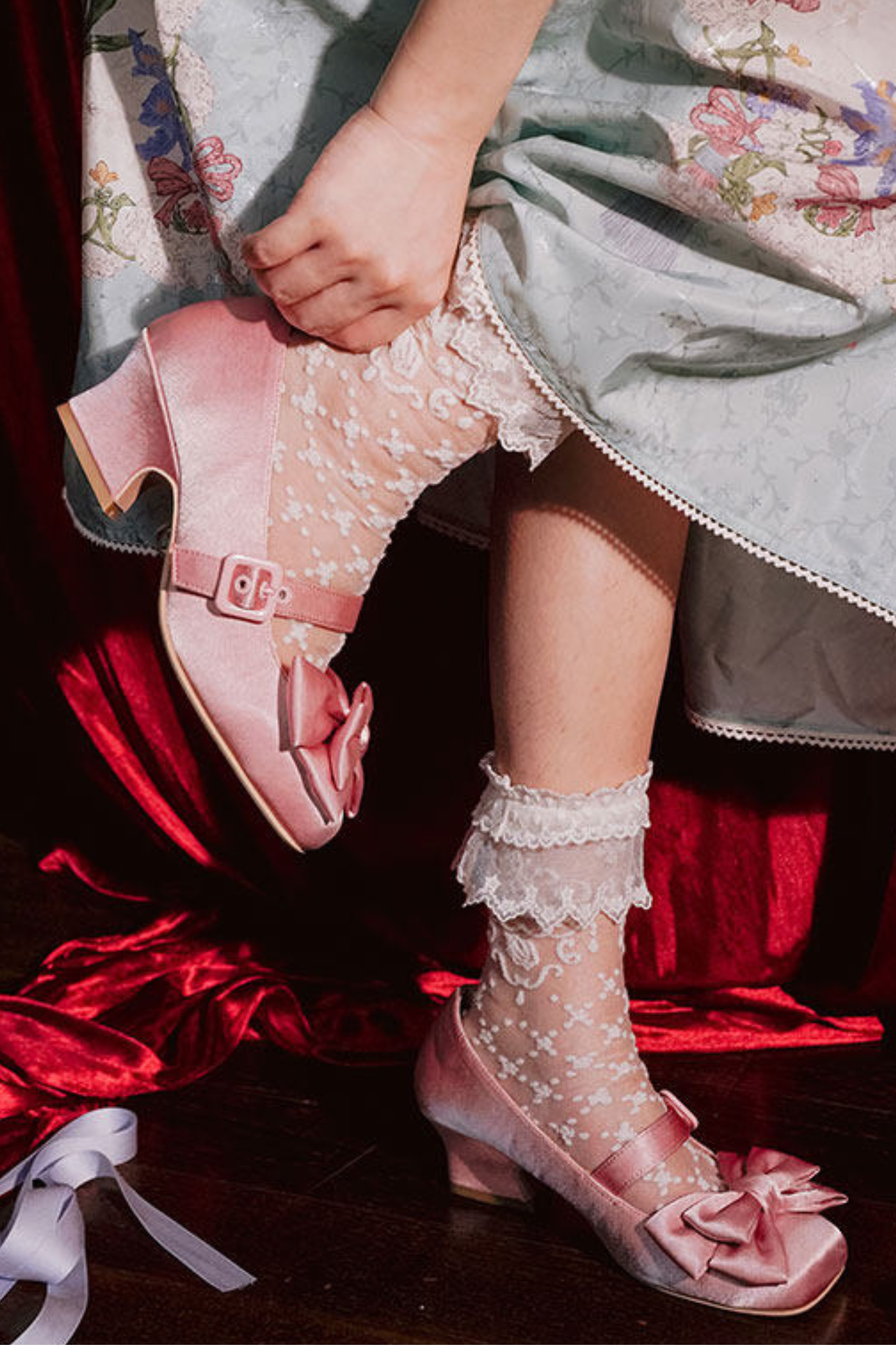 Lace-up Ribbon Satin Square Toe Shoes