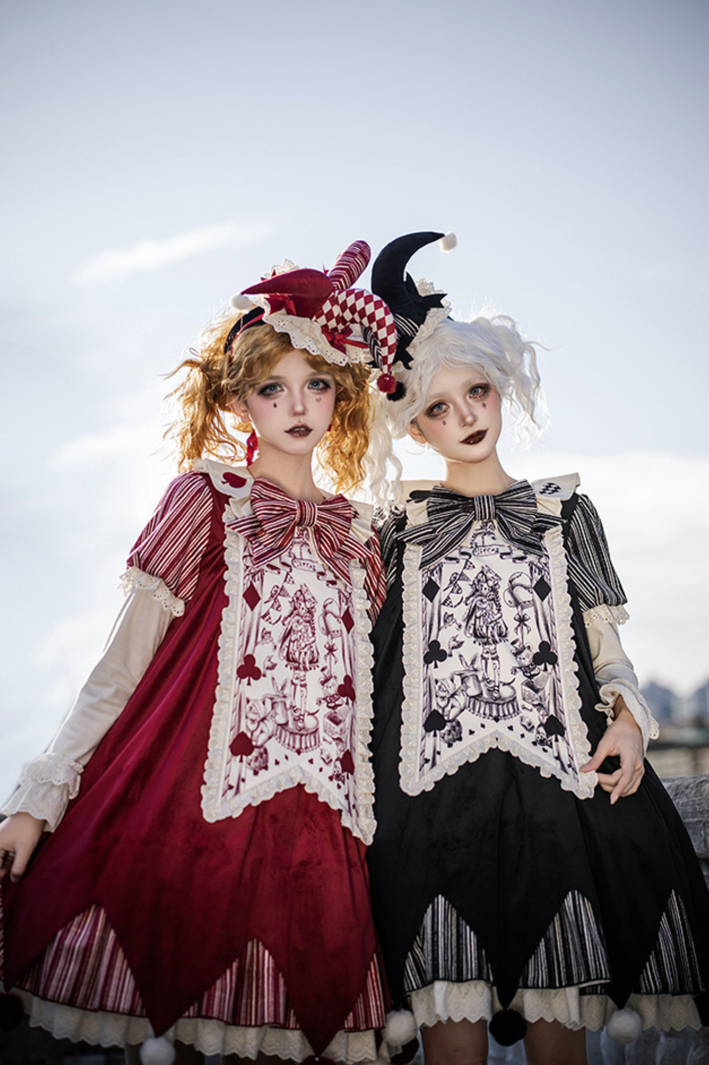 Doll Circus Pierrot Lolita Dress + Headband + Belt + Ribbon + Headband + Panel