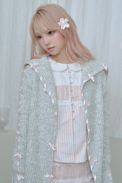 Lace-up Line Ribbon Knit Cardigan