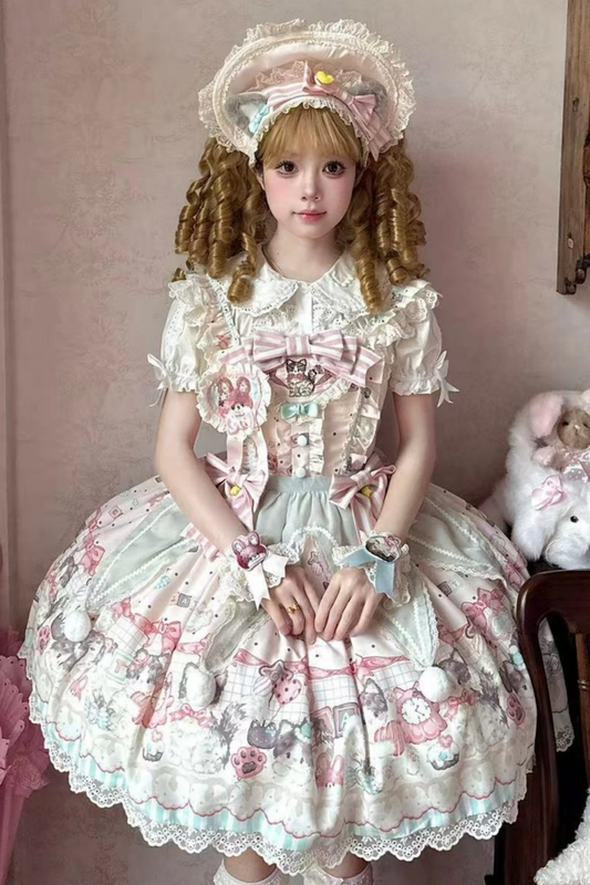 Cabinet Lolita Jumper Skirt + Dress + Brooch + Hairband + Bonnet + Apron + Hand Sleeves