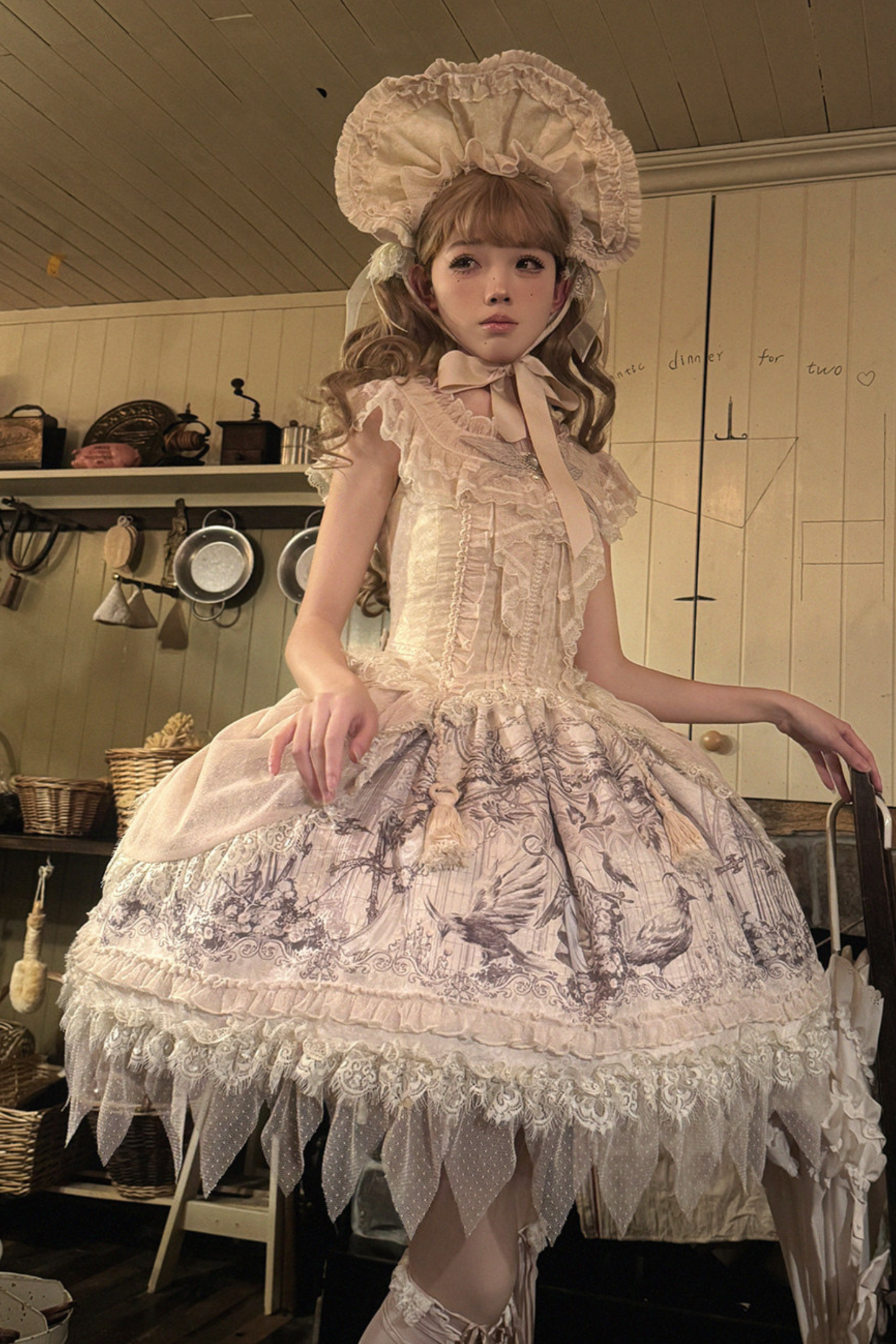 [pre-order] Sweet Lolita Feather Dress + Bonnet + Clips
