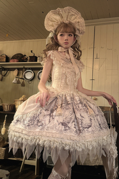 [pre-order] Sweet Lolita Feather Dress + Bonnet + Clips