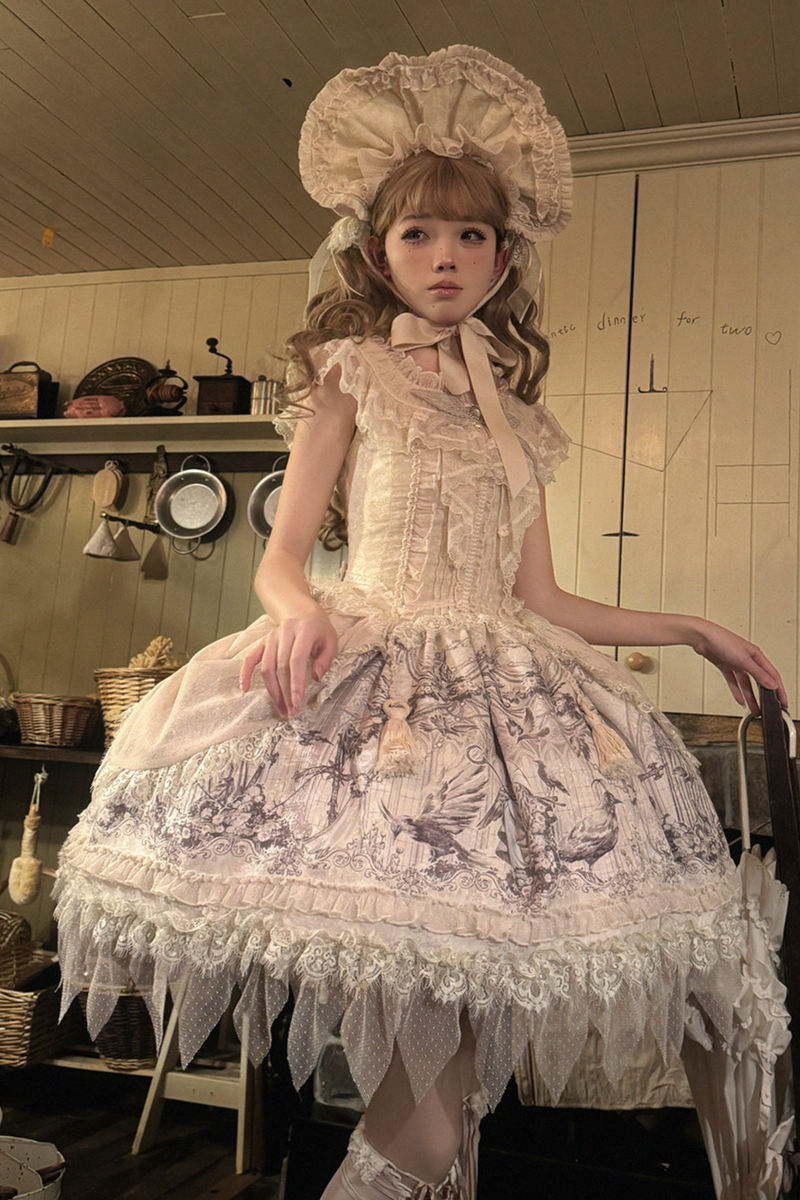 [pre-order] Sweet Lolita Feather Dress + Bonnet + Clips
