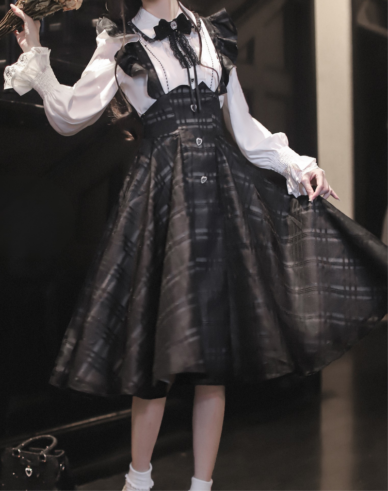 Long Checked Sass Skirt + Shirt + Ribbon