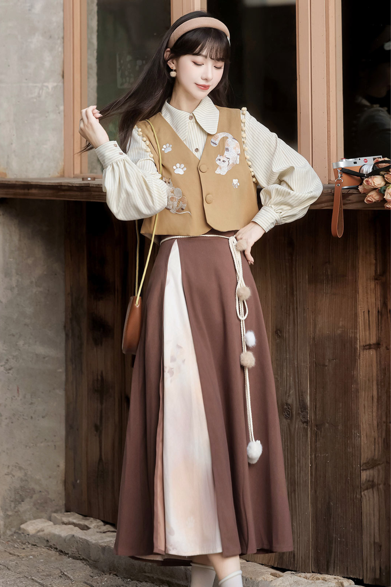 Retro Cat Vest + Top + Skirt