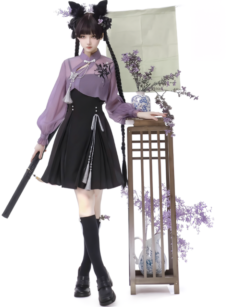 Chinese-style Embroidery Short Top + Suspender Skirt Suit