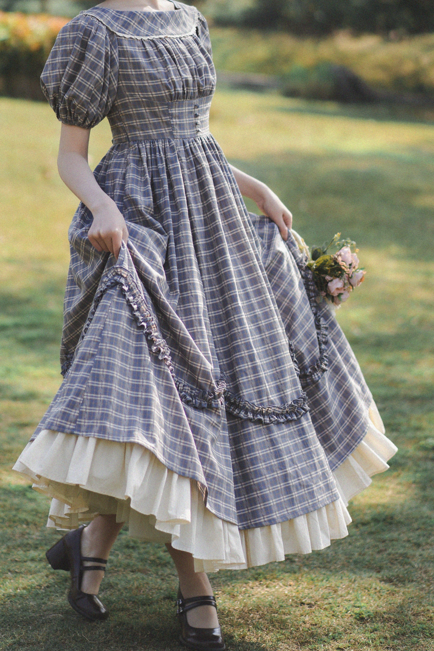 Forest Ward Retro Plaid Lolita Dress + Petticoat
