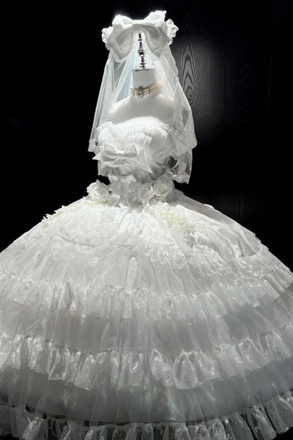 Pure Bridal Lolita Dress + Veil + Waist Belt
