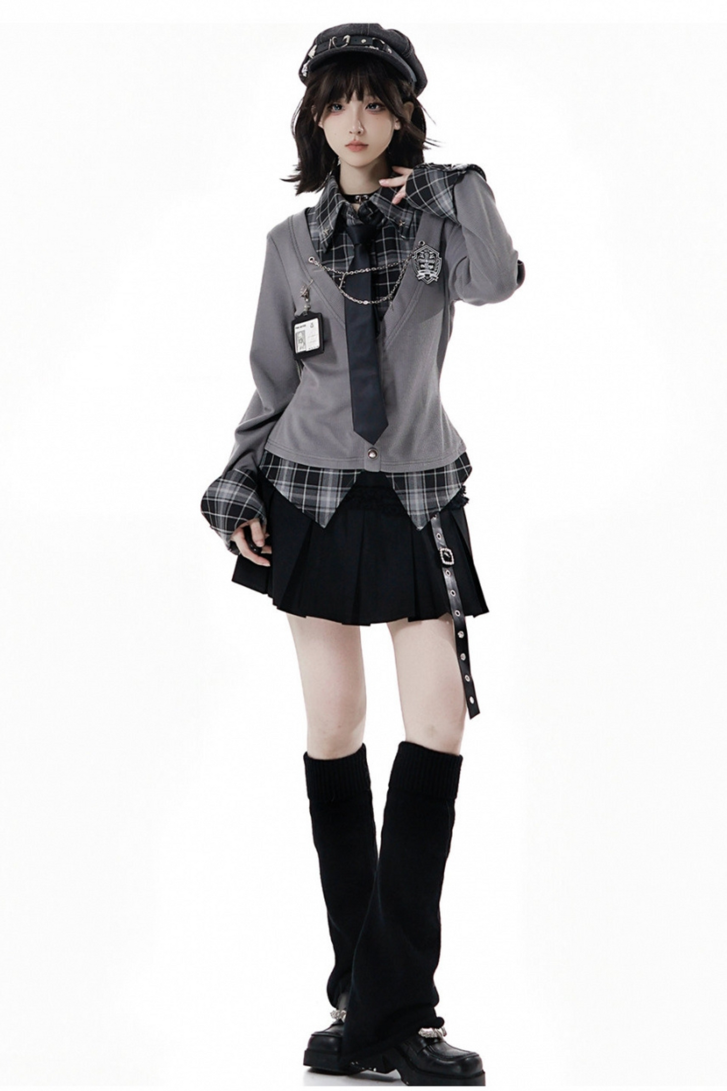 College Roll Up Shirt + Skirt + Tie