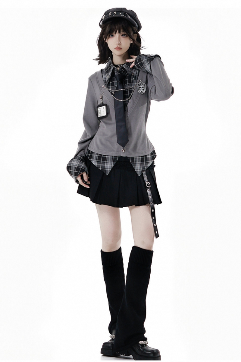 College Roll Up Shirt + Skirt + Tie