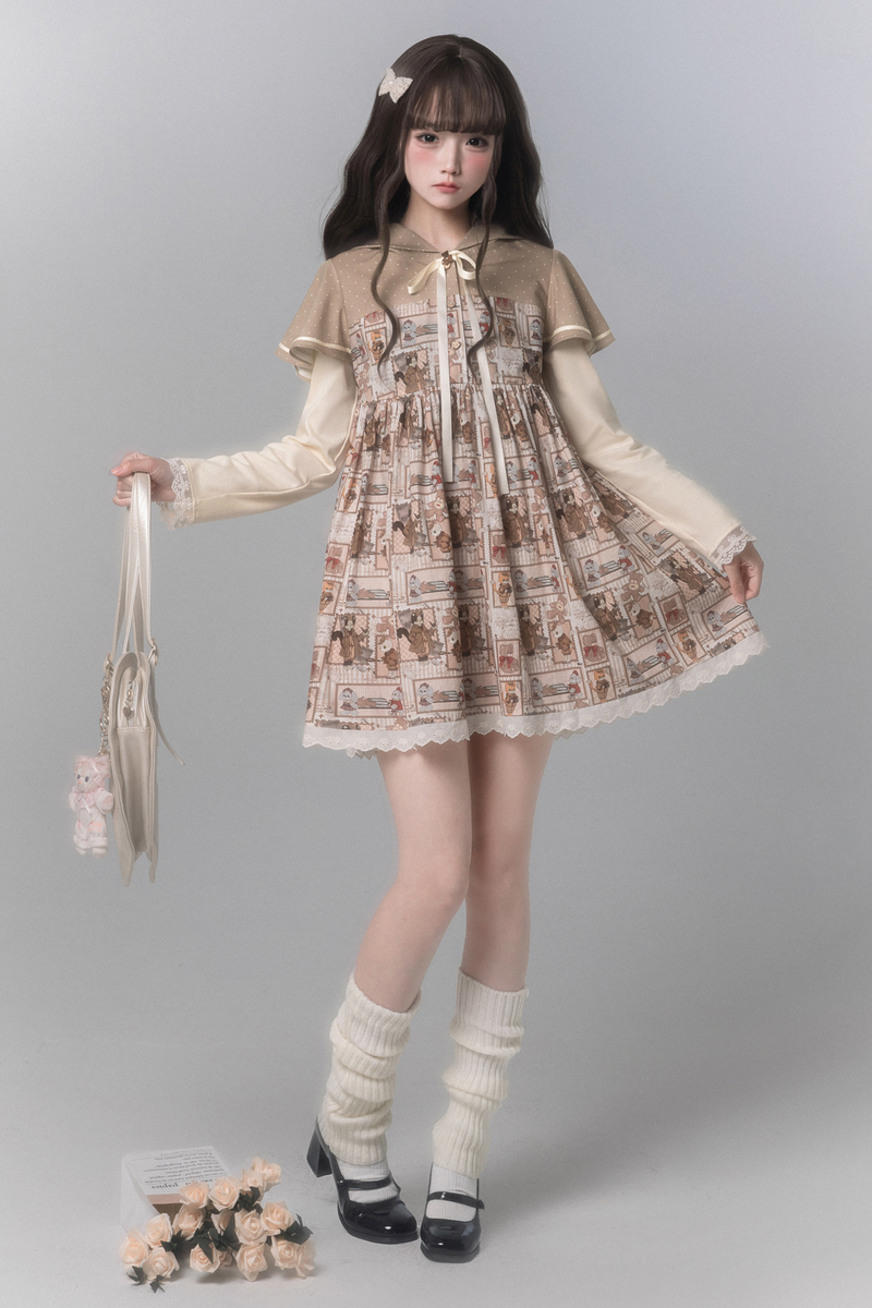 Bear Stamp Hooded Dress