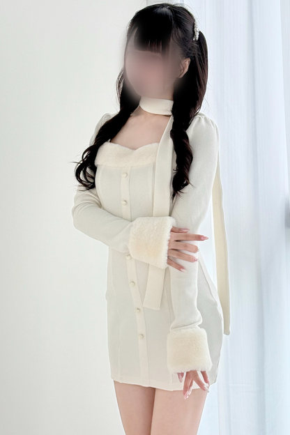 Point Fleece Design Tight Dress