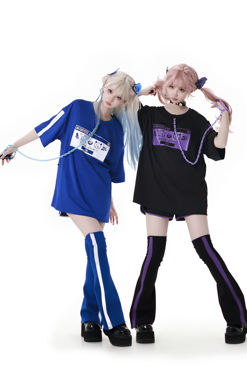 Subculture Loose Oversized T-shirt + Pants + Leg Warmers + Angel Devil Hairpins