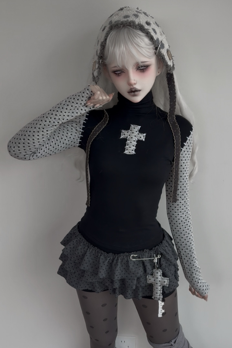 Cross Dot Turtleneck Top + Skirt + Pendant