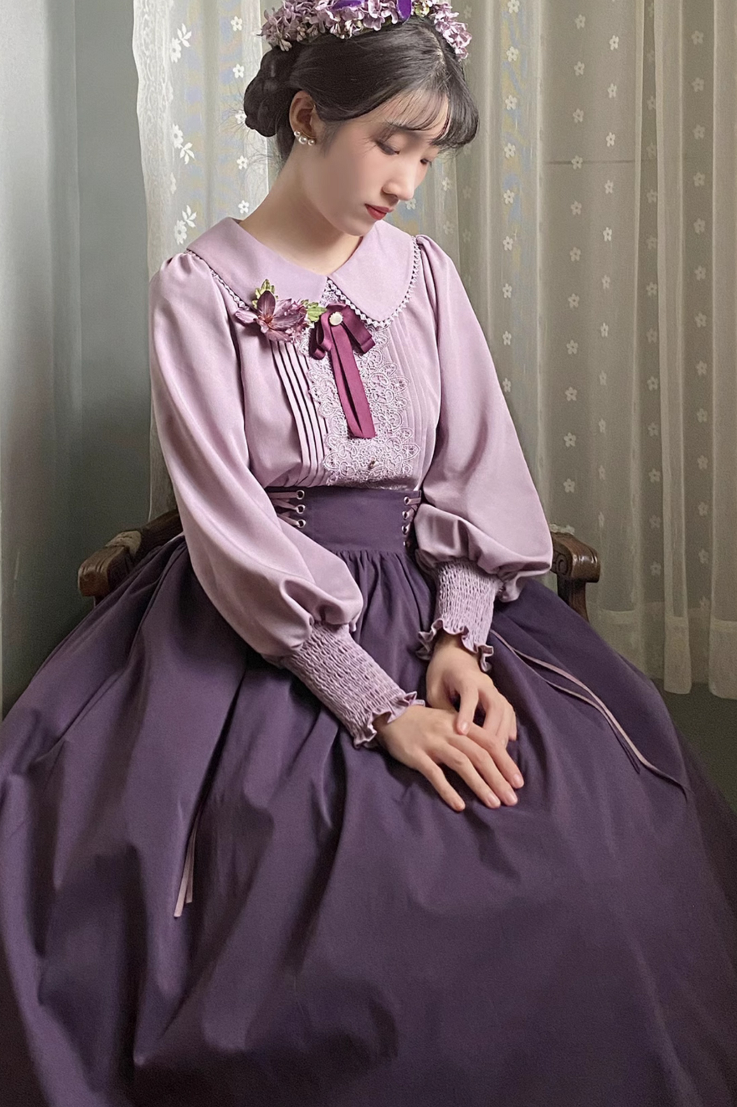 [pre-order] Retro Sweet College Shirt + High Waist Flare Skirt
