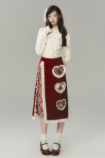 Strawberry Cream Cardigan + Skirt + High Neck Top + Hairpin