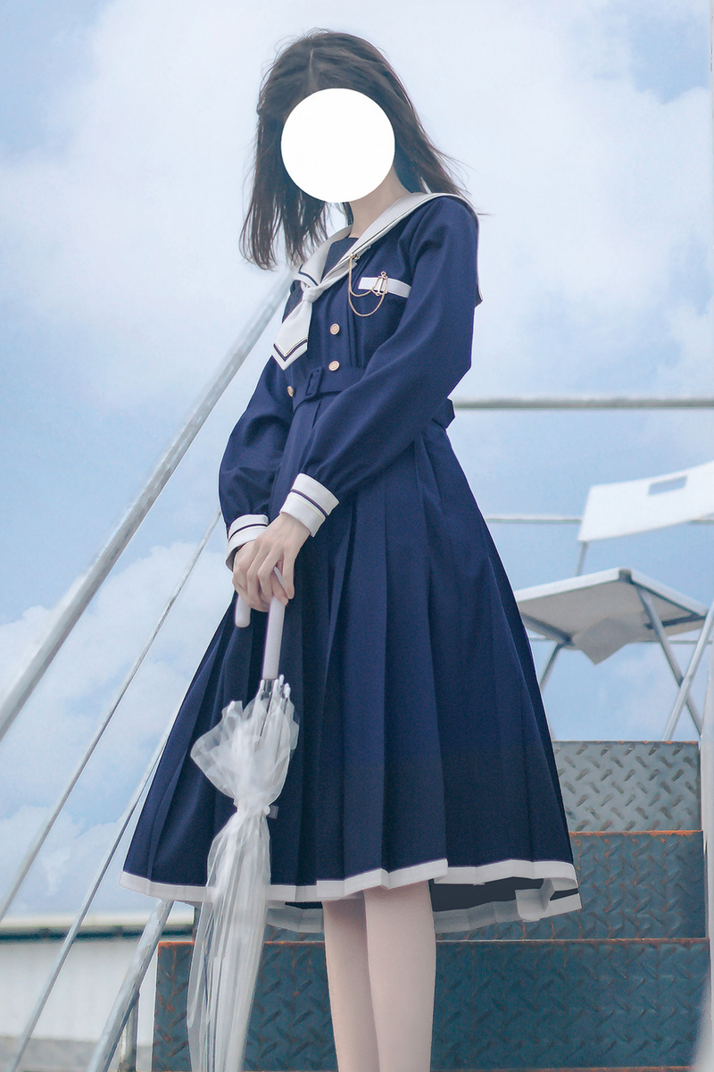 Retro College Sweet Sailor Dress + Tie + Brooch
